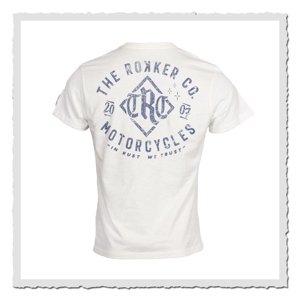 Offwhite T-Shirt mit großem Rückenprint, freigestellt auf transparentem Hintergrund, Rückansicht.